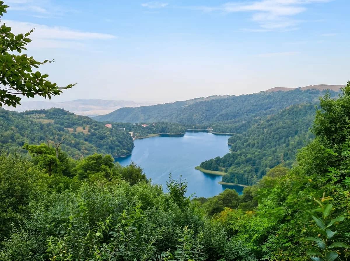 The clear blue alpine water of Lake Goygol below Mount Kapaz