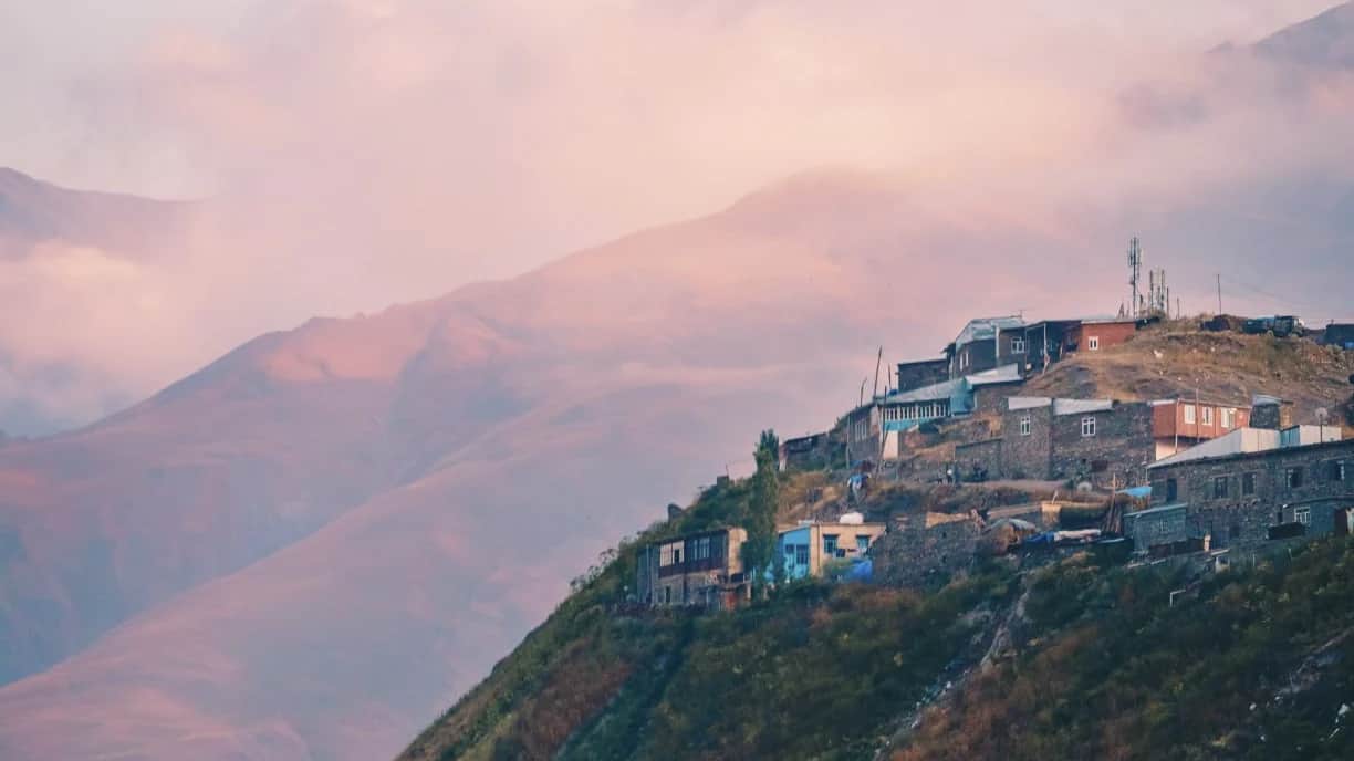 Khinalig mountain village above the clouds in northern Azerbaijan