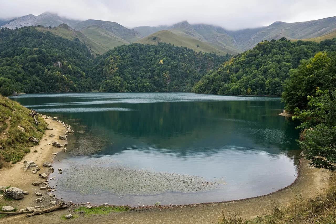 Lake Goygol with forest and mountains in western Azerbaijan