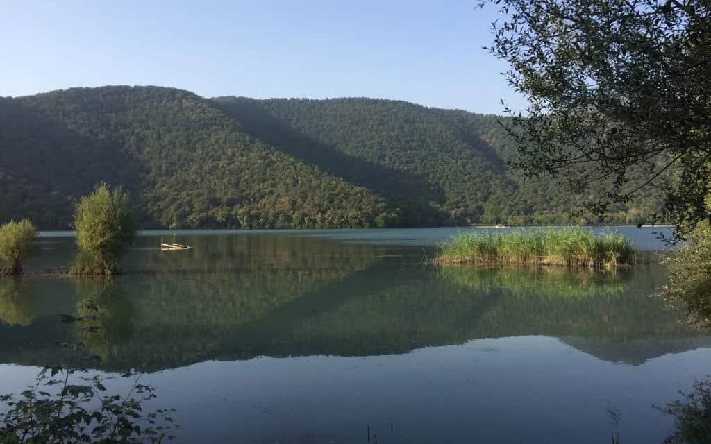 Nohur Lake and forested slopes in Gabala, Azerbaijan