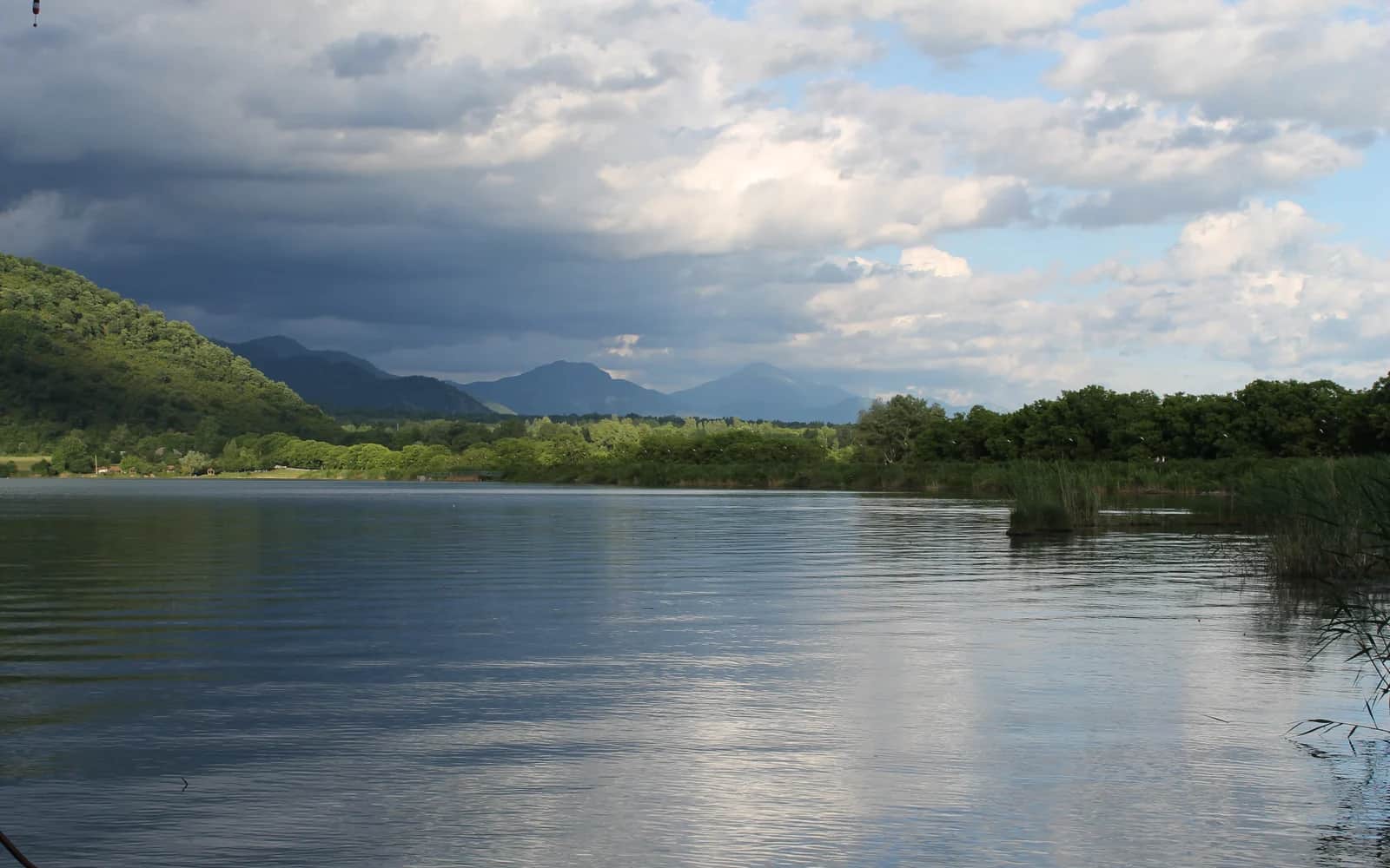 Lake and wooded hills in the Gabala region