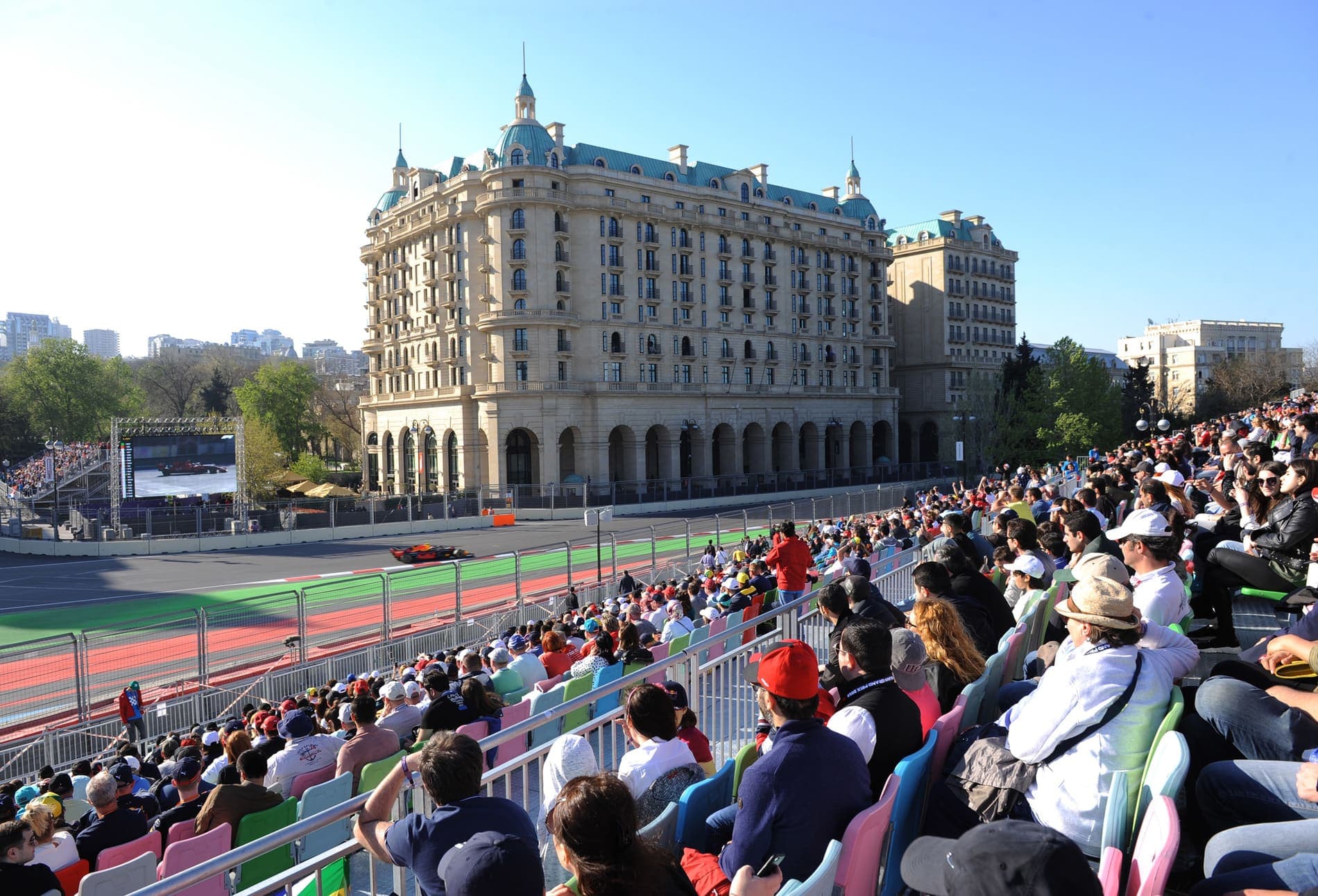 Four Seasons Hotel Baku beside the Baku City Circuit during the Formula 1 Azerbaijan Grand Prix