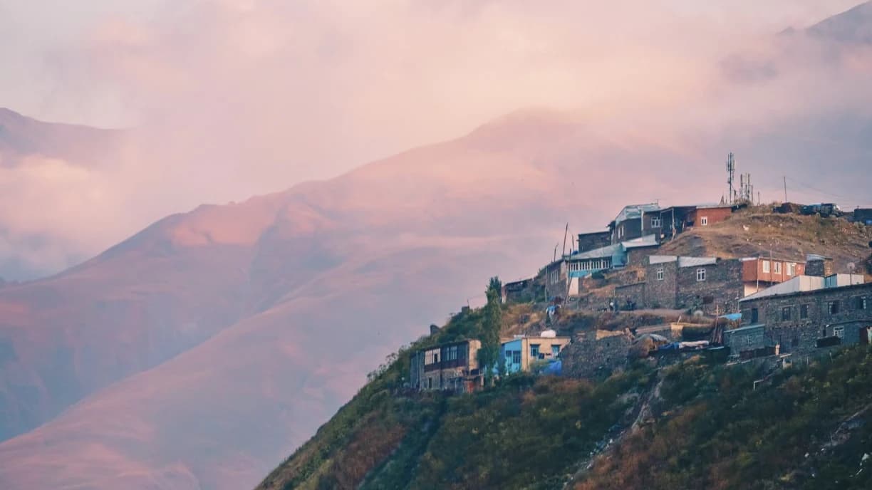 Khinalig mountain village above the clouds in northern Azerbaijan