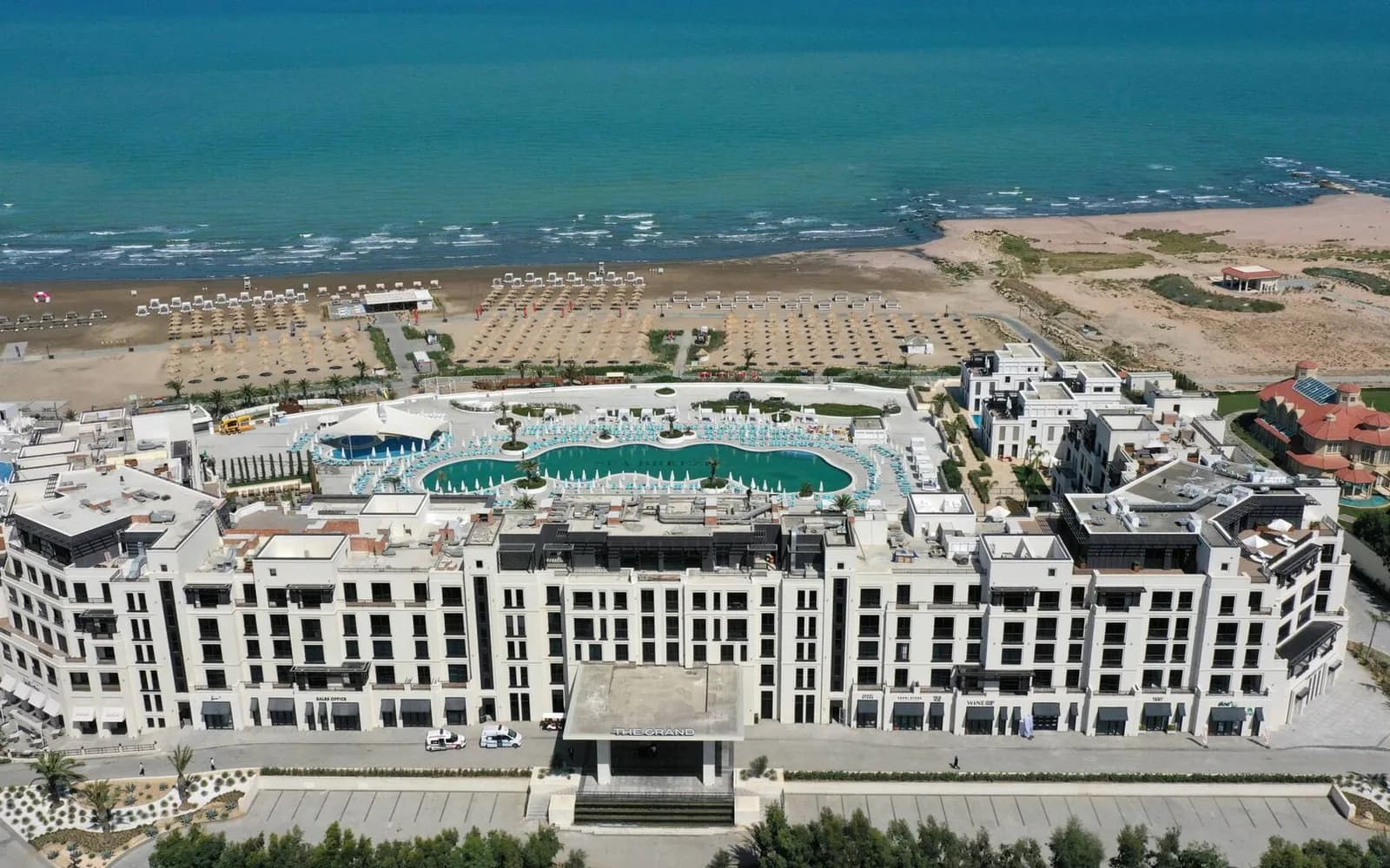 Caspian waterfront and resort buildings at Sea Breeze in Baku