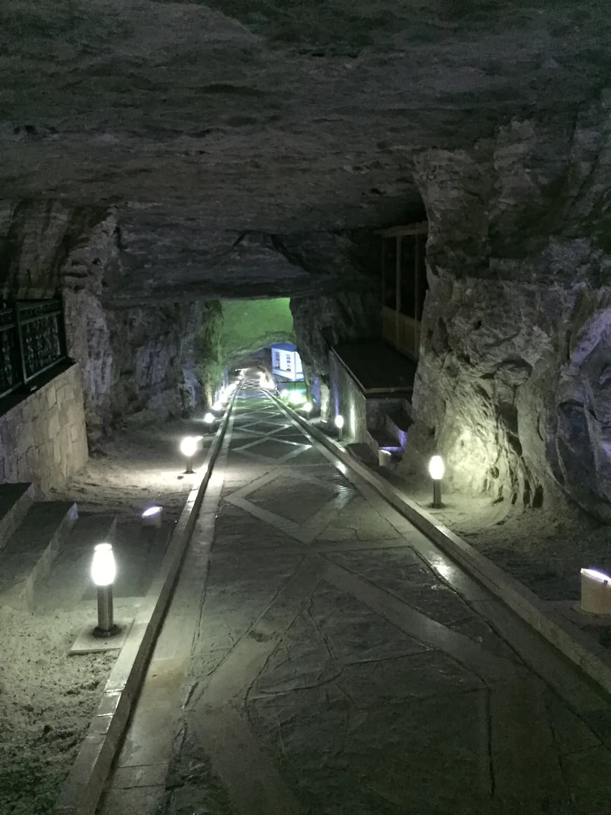 Illuminated walkway inside the Duzdag salt mountain in Nakhchivan, photographed in 2015