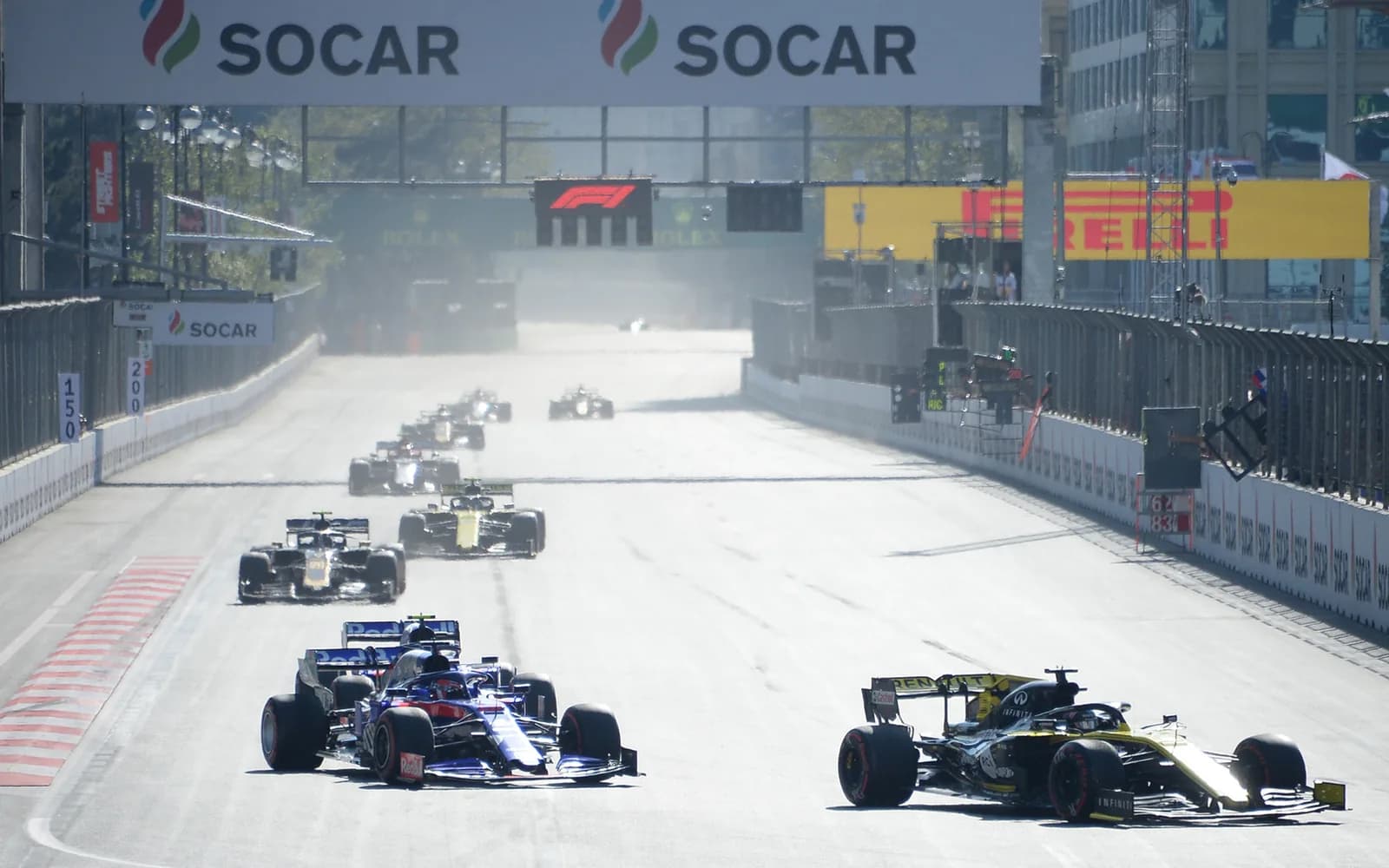 Formula 1 cars on Baku City Circuit during the 2019 Azerbaijan Grand Prix