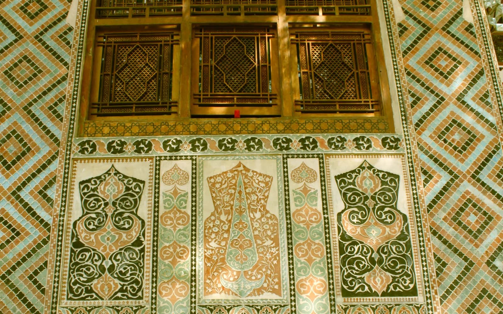 Decorated facade and stained-glass window of the Sheki Khan Palace