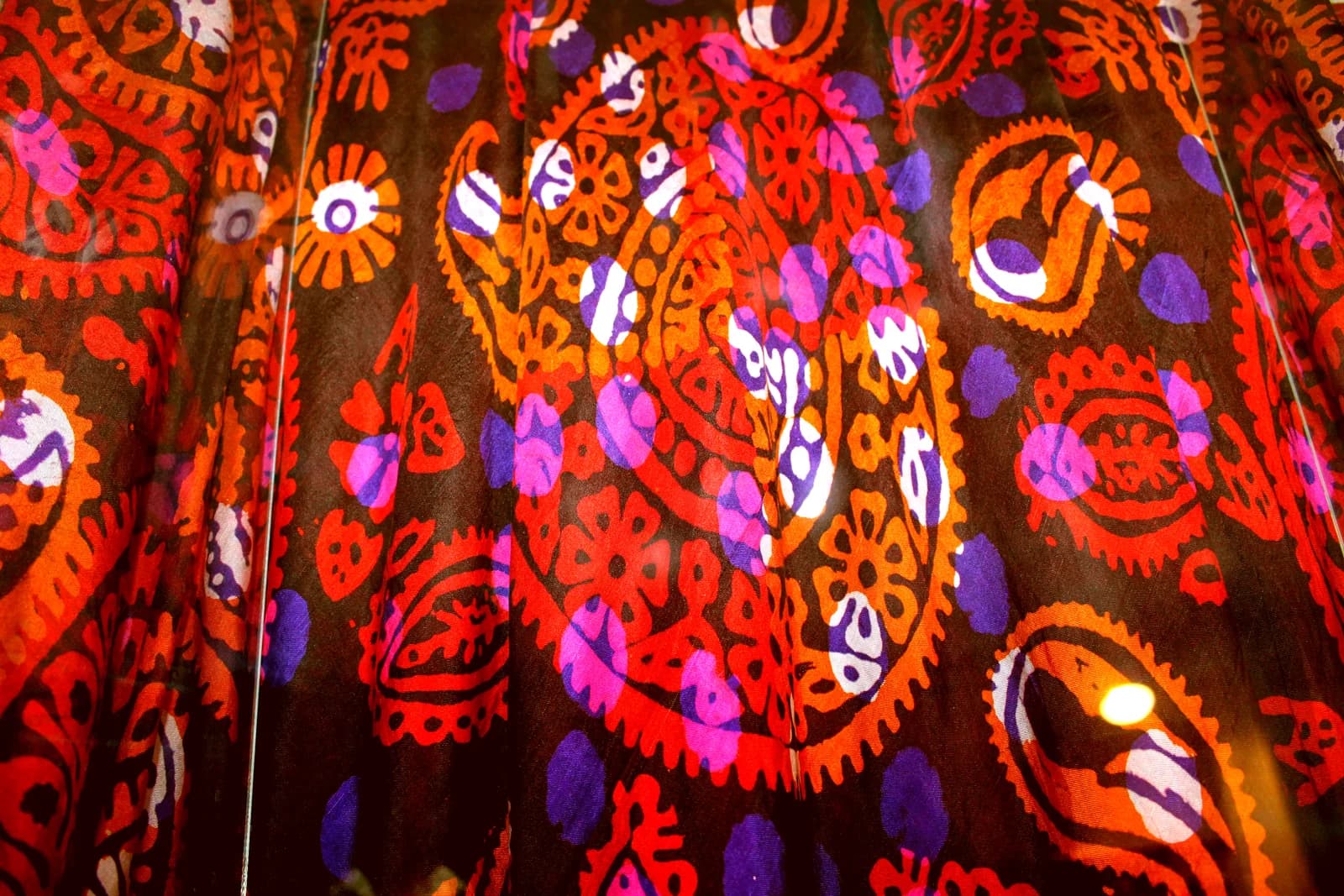 Close view of colourful patterns on Azerbaijani kelaghayi silk scarves