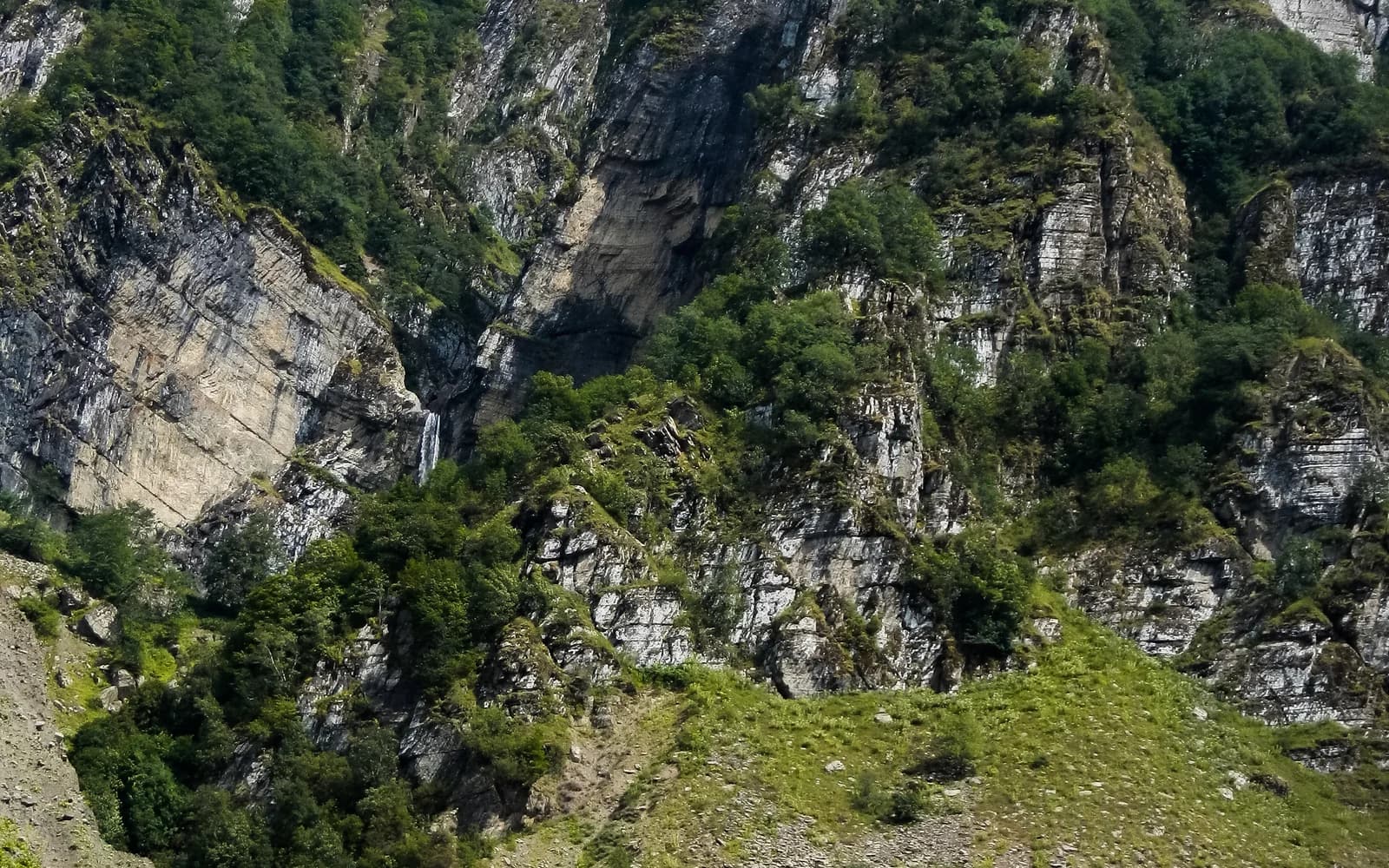 Steep green mountain slope in the Gabala region