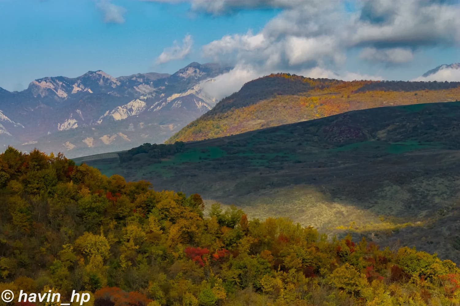 Autumn mountains and clouds in the Gabala region