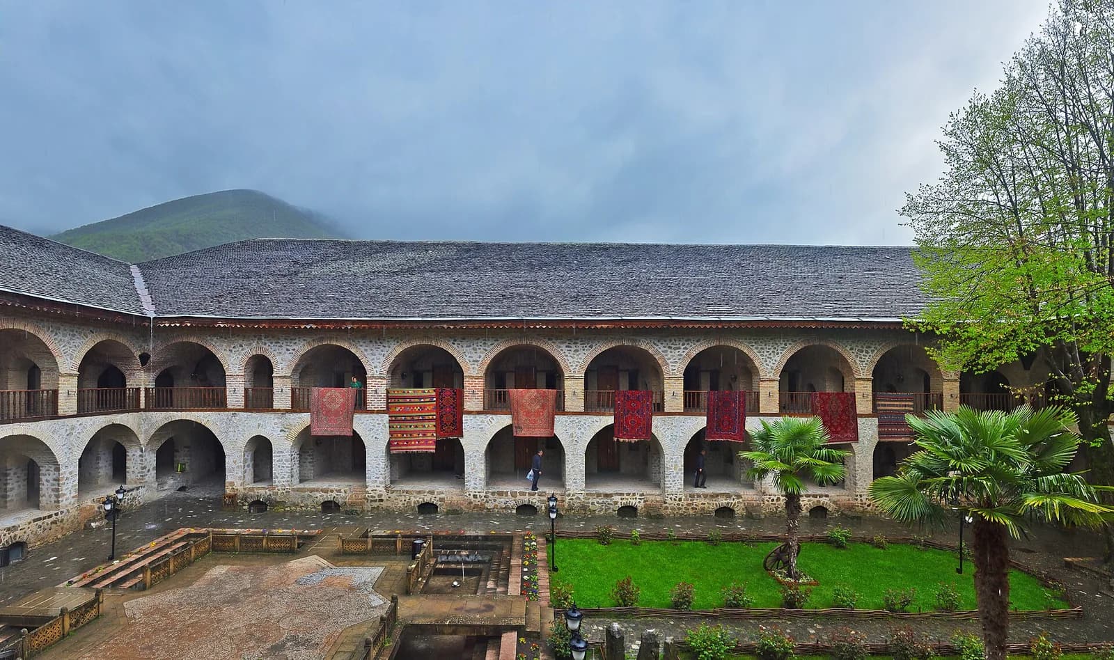 Upper Caravanserai courtyard in Sheki, viewed from above