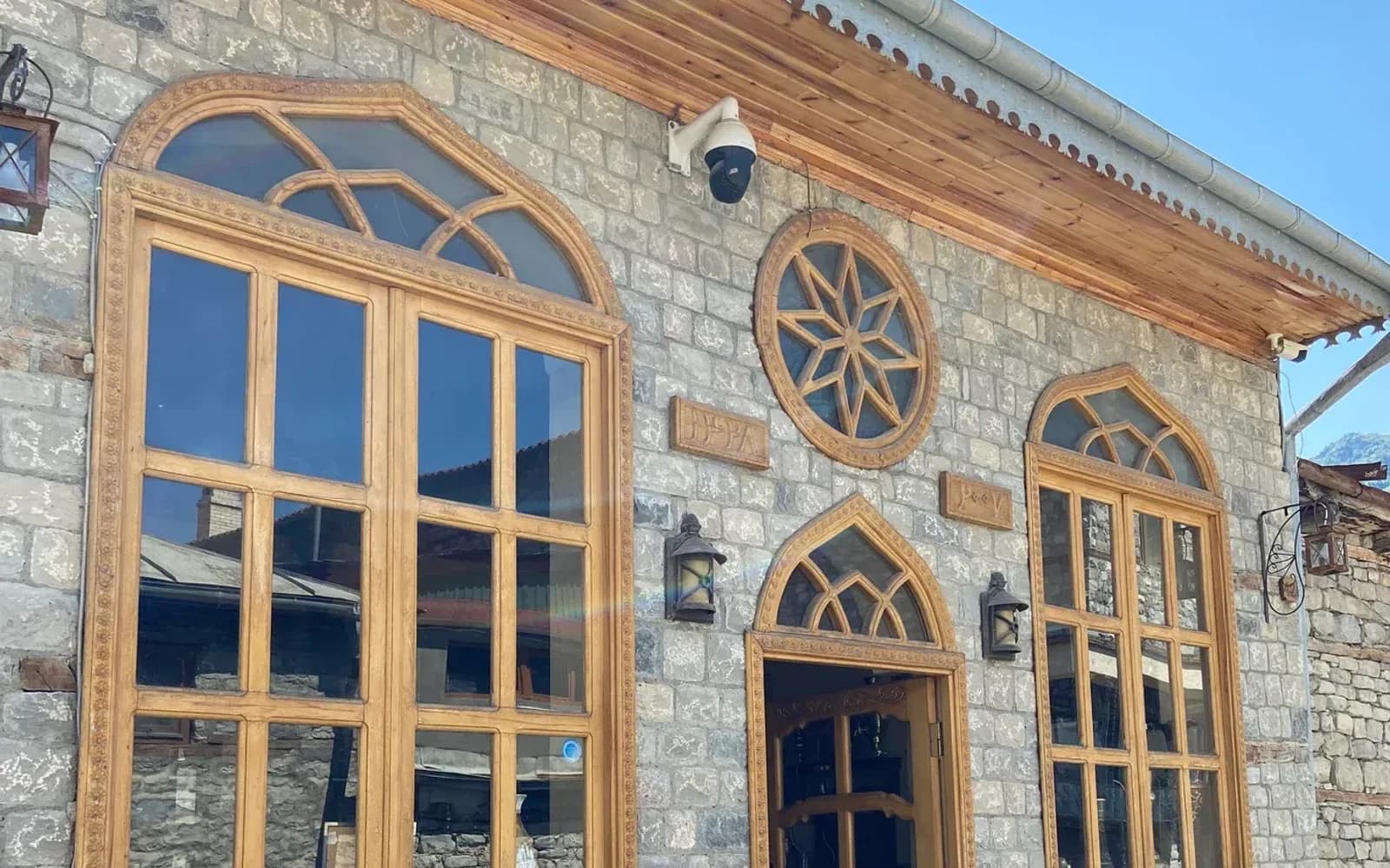 Traditional stone architecture and wooden balconies in Lahij