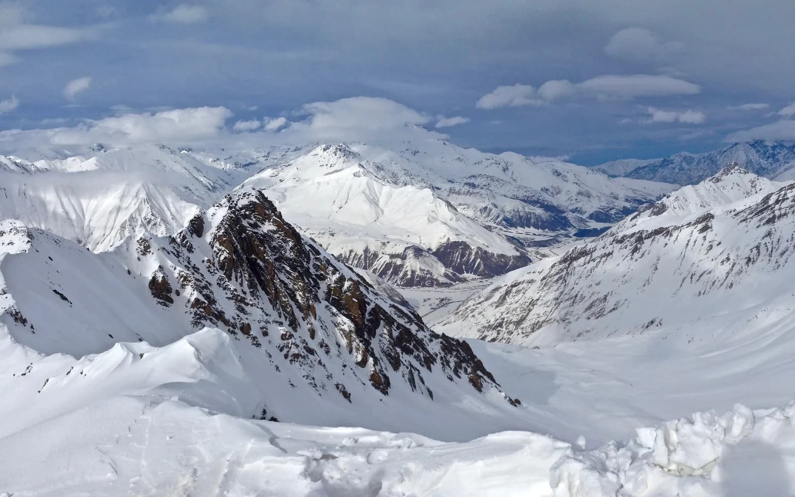 Gudauri ski resort and Caucasus mountain slopes in Georgia