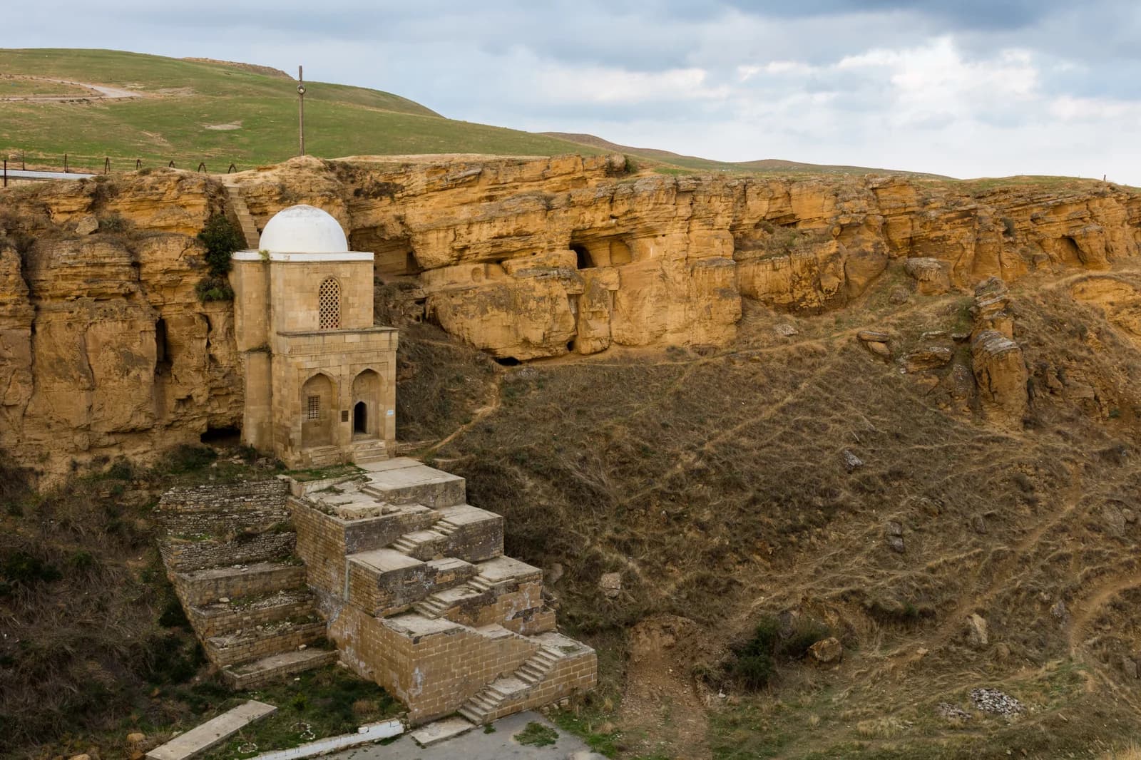 Diri Baba Mausoleum built into the limestone cliff near Shamakhi