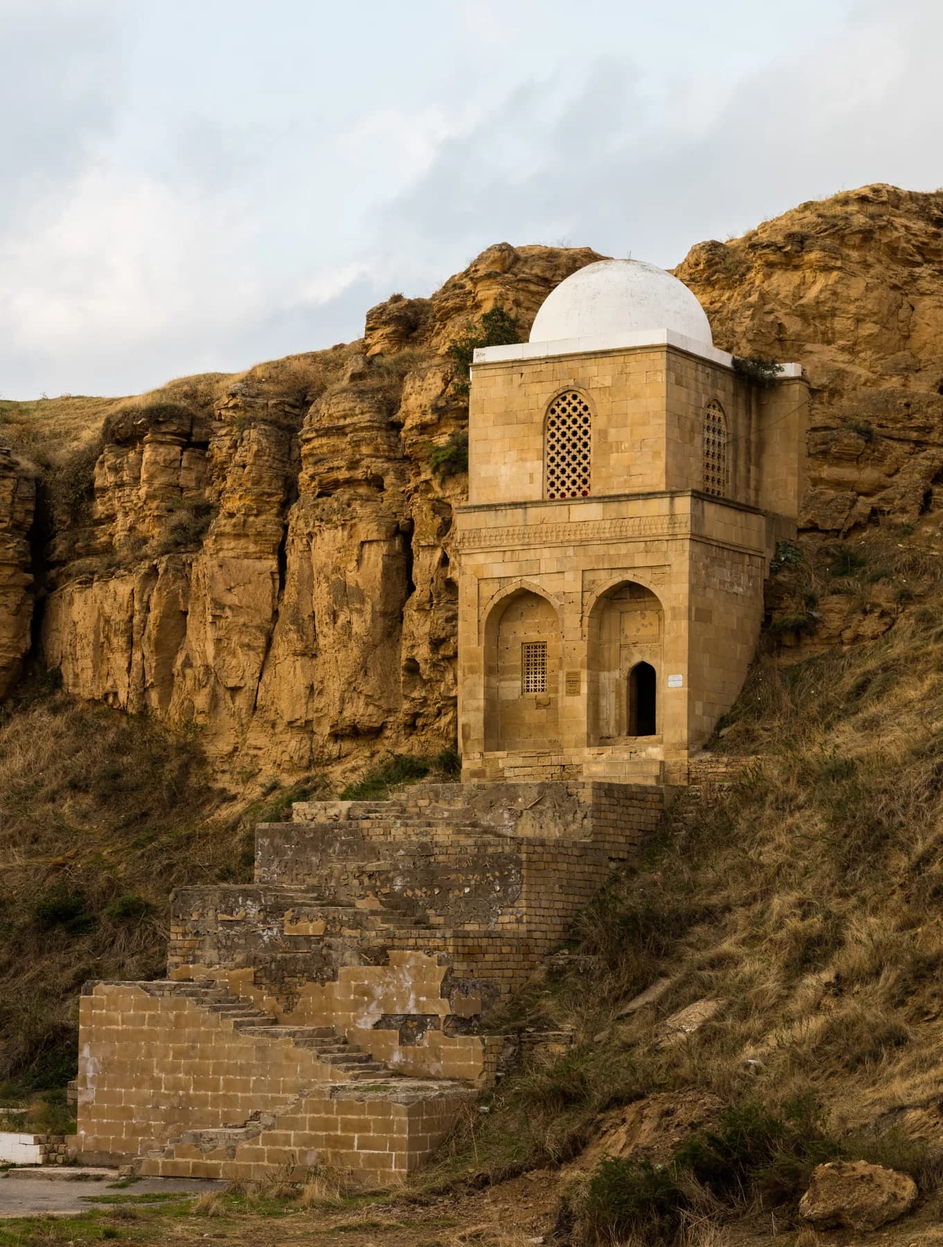 Diri Baba Mausoleum built into the limestone cliff near Shamakhi