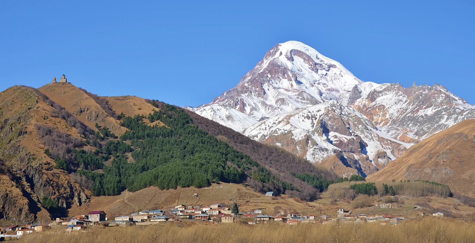 Mount Kazbek and the Gergeti landscape in Georgia