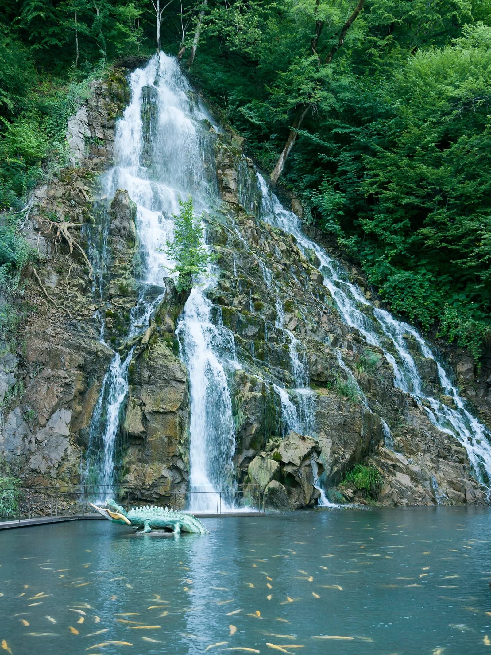 Waterfall flowing into a pool in the Khalkhal area of Oghuz