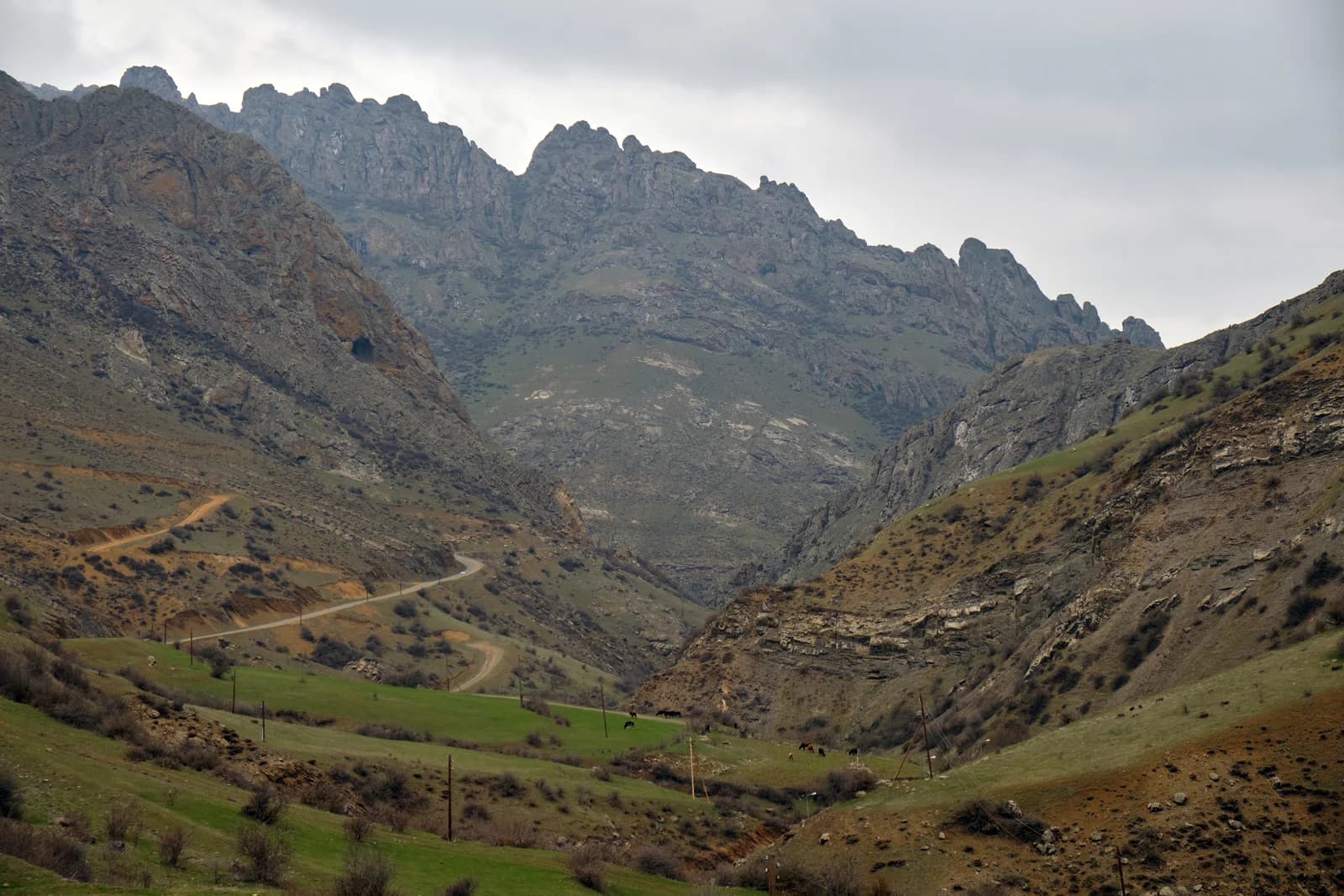 Mountain slopes and a rural valley in Lerik