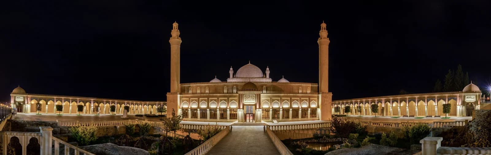 The illuminated Juma Mosque in Shamakhi