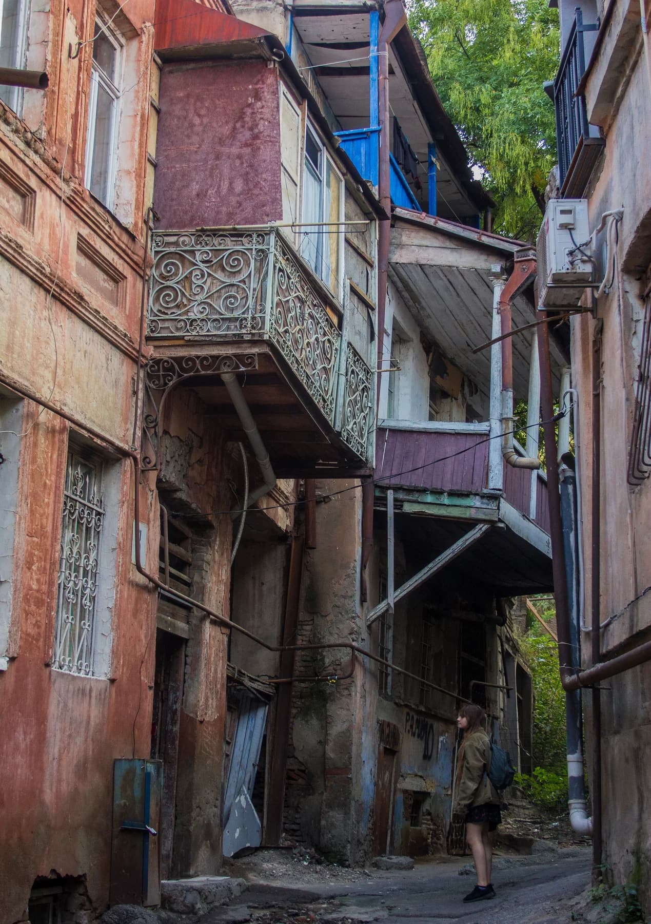 Traditional wooden balconies in Tbilisi Old Town