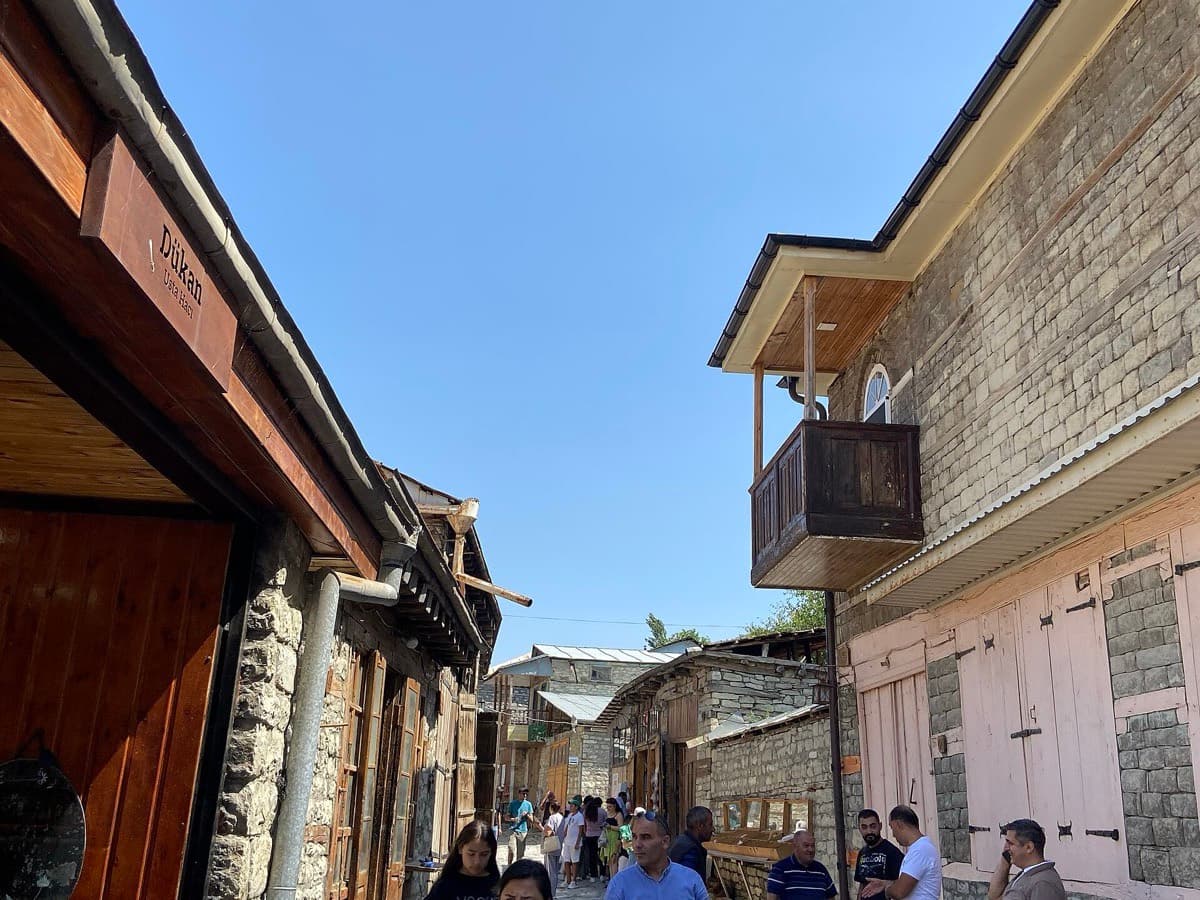 Main street of Lahij village in the Caucasus foothills, known for copper craftsmanship