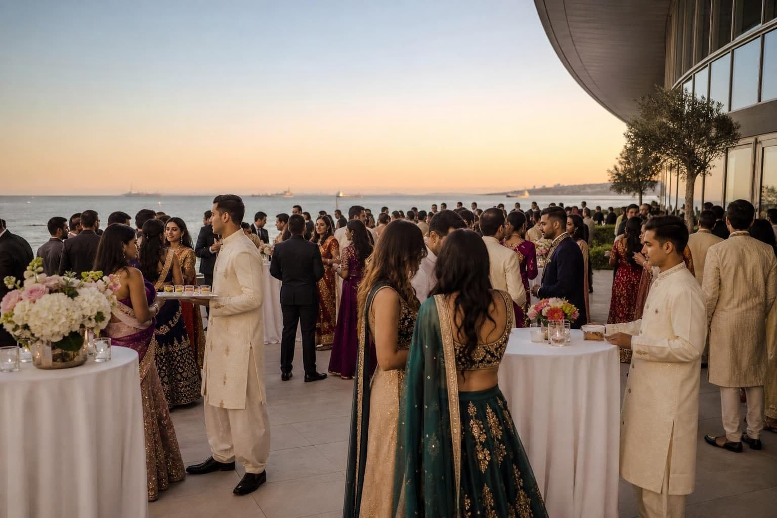 Around 80 guests in vibrant Indian attire, Caspian, Baku