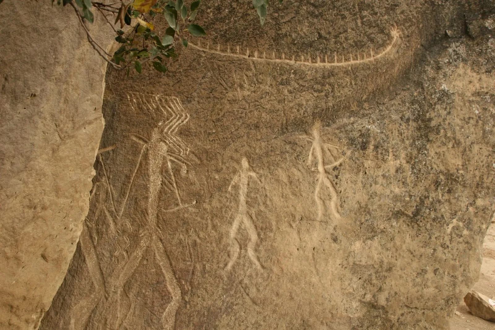 Ancient petroglyphs carved into the boulder plateau at Gobustan near Baku
