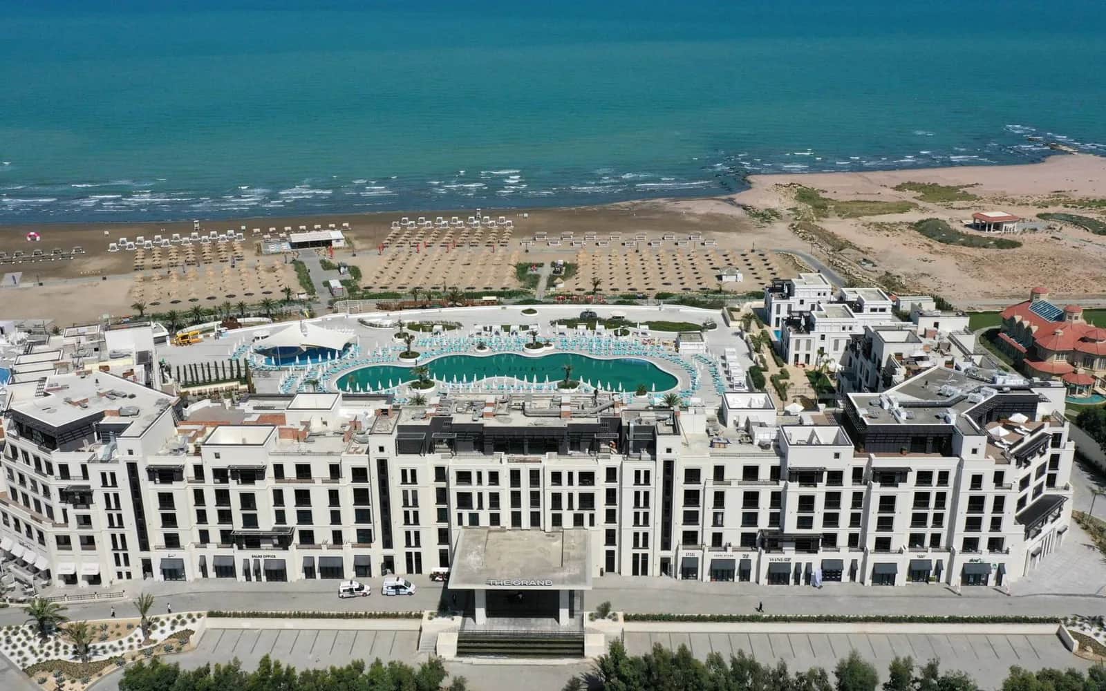 Caspian waterfront and resort buildings at Sea Breeze in Baku