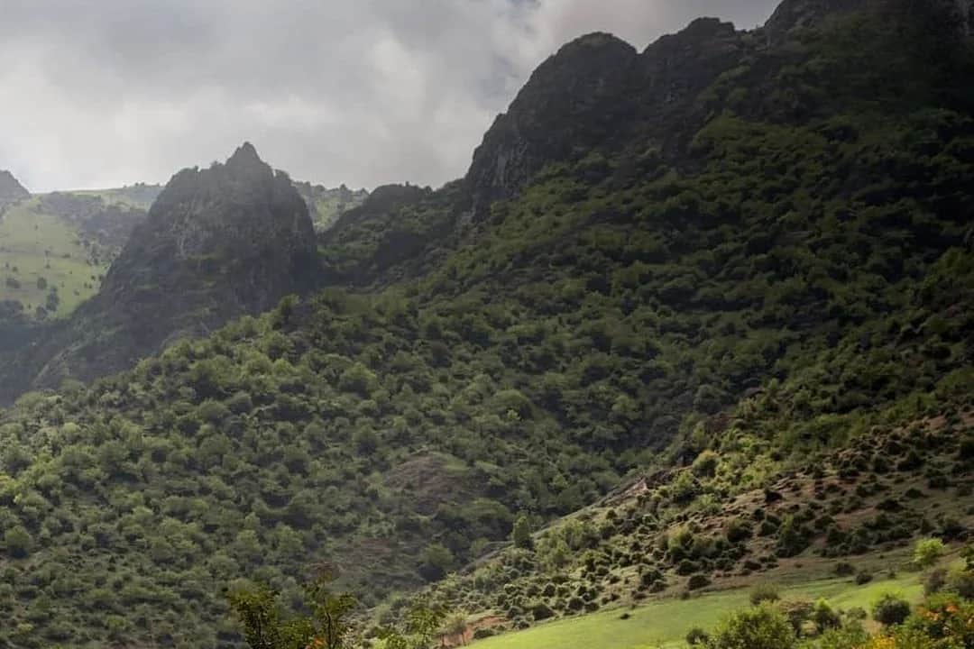 Rocky mountain slopes and woodland in Lerik, in the Talysh Mountains