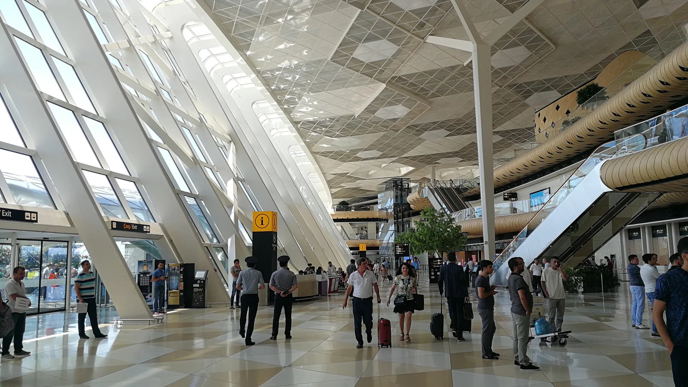 Travellers inside Heydar Aliyev International Airport in Baku