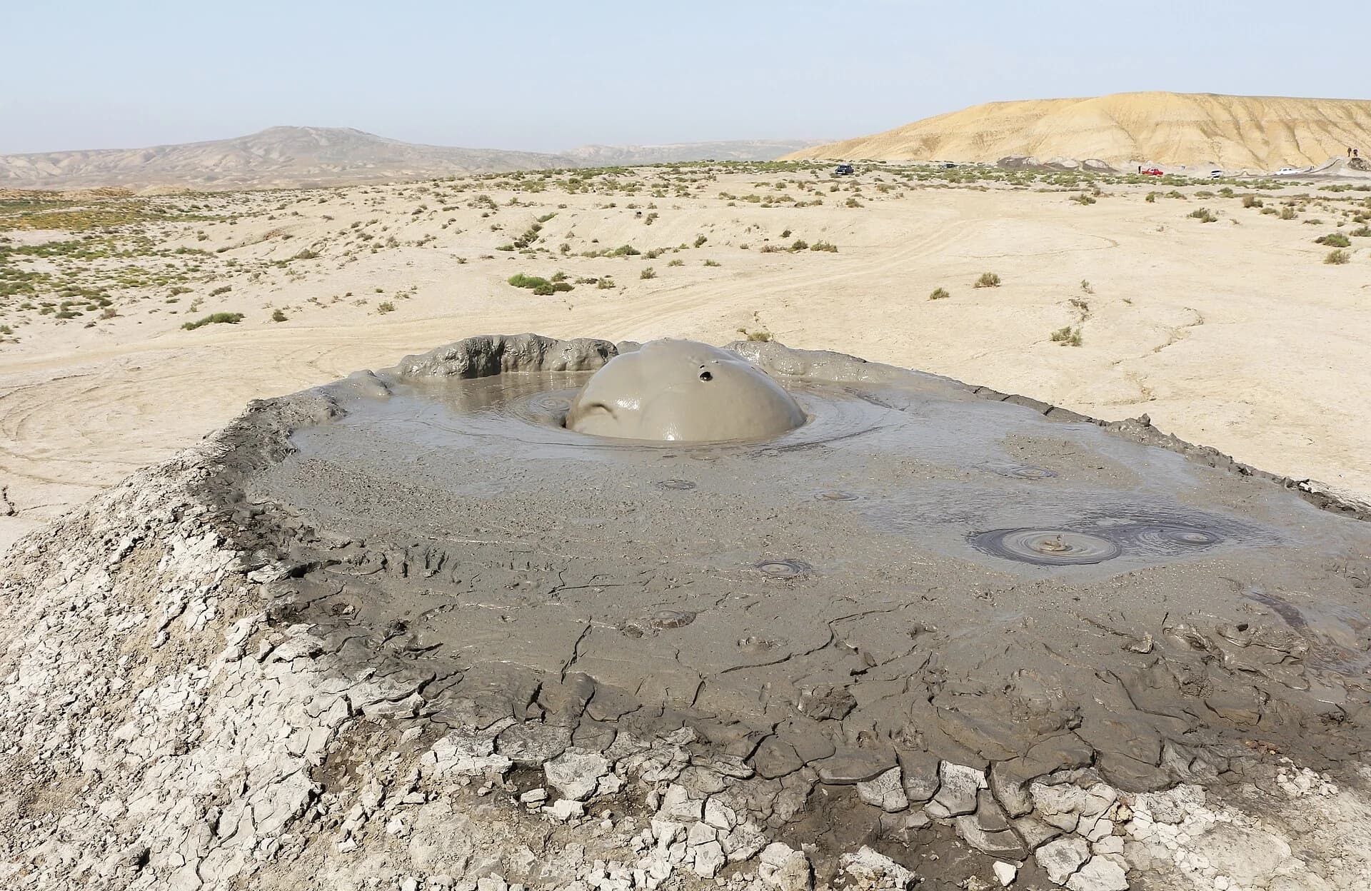 Bubbling mud-volcano pool in the Gobustan landscape