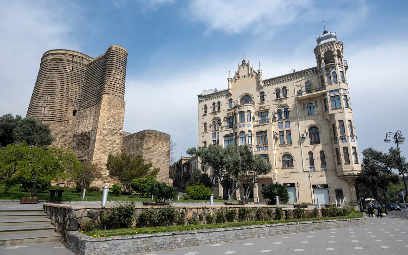 Maiden Tower beside Baku's walled Old City