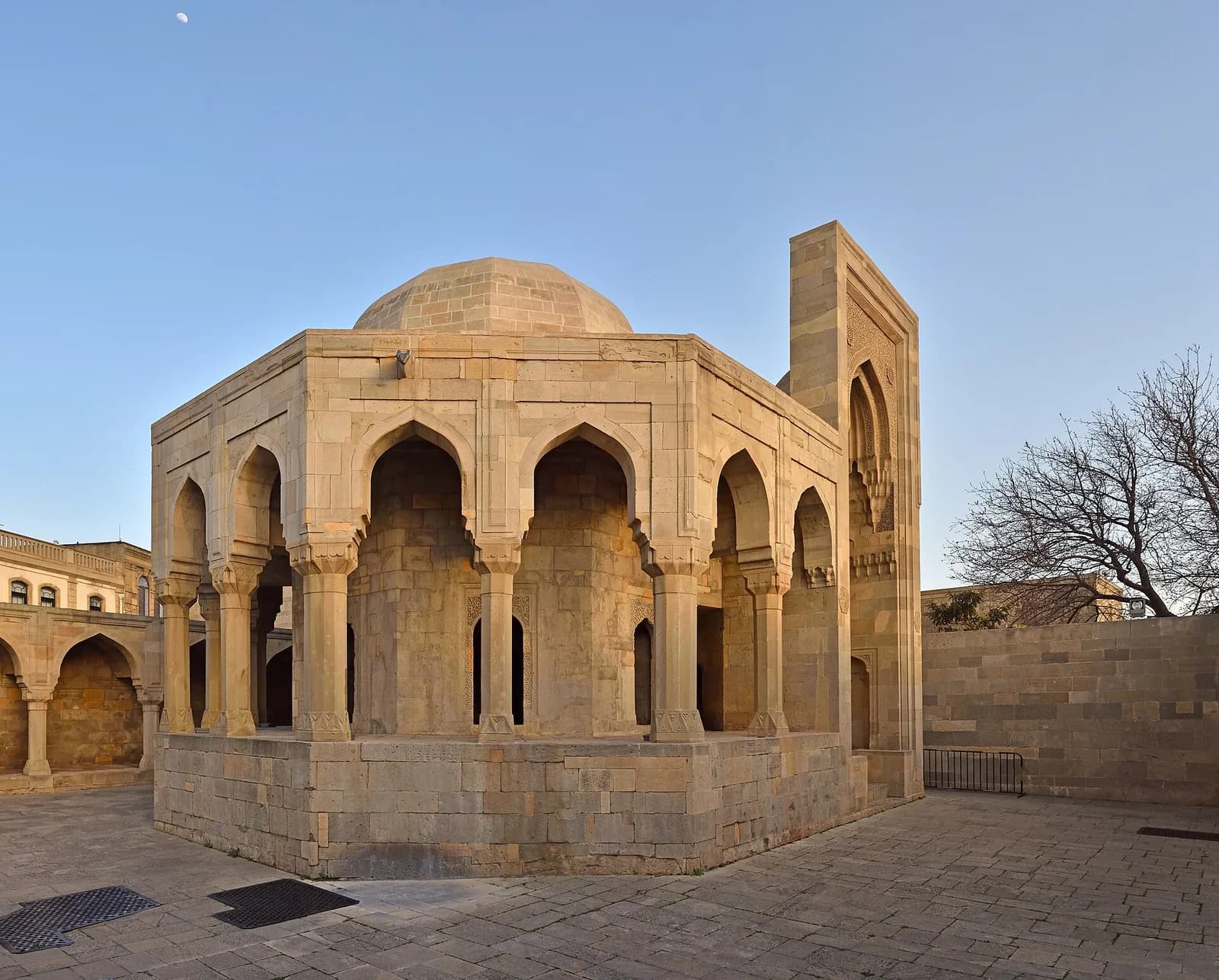 Stone arches and dome of the Divankhana in the Palace of the Shirvanshahs