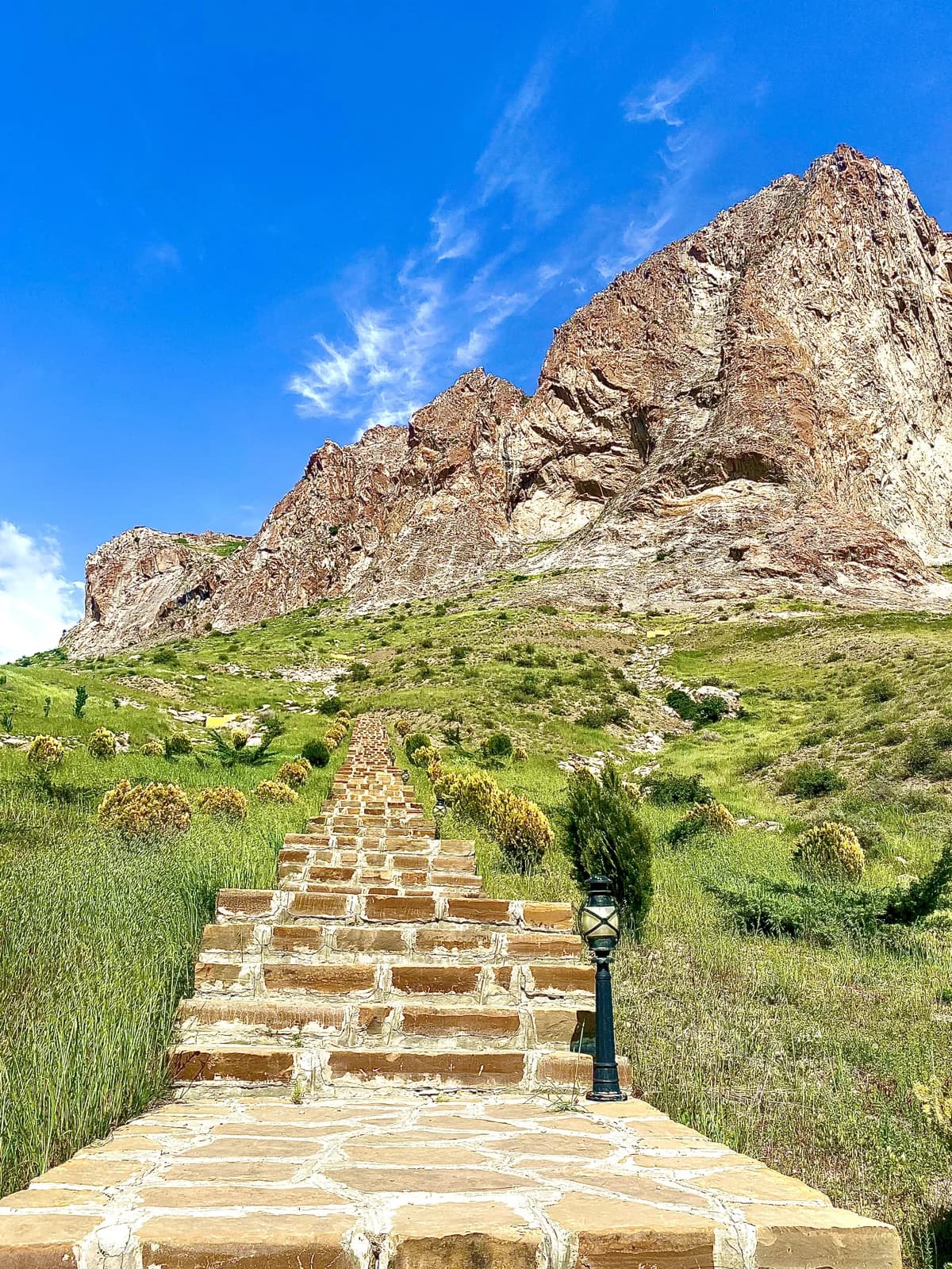Stone steps climbing Alinjagala fortress above Nakhchivan