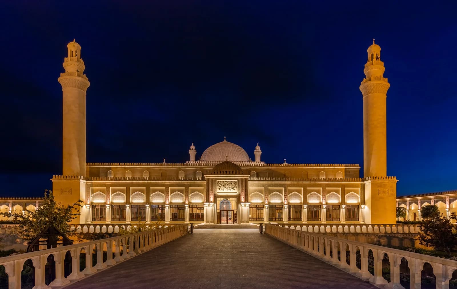 The illuminated Juma Mosque in Shamakhi