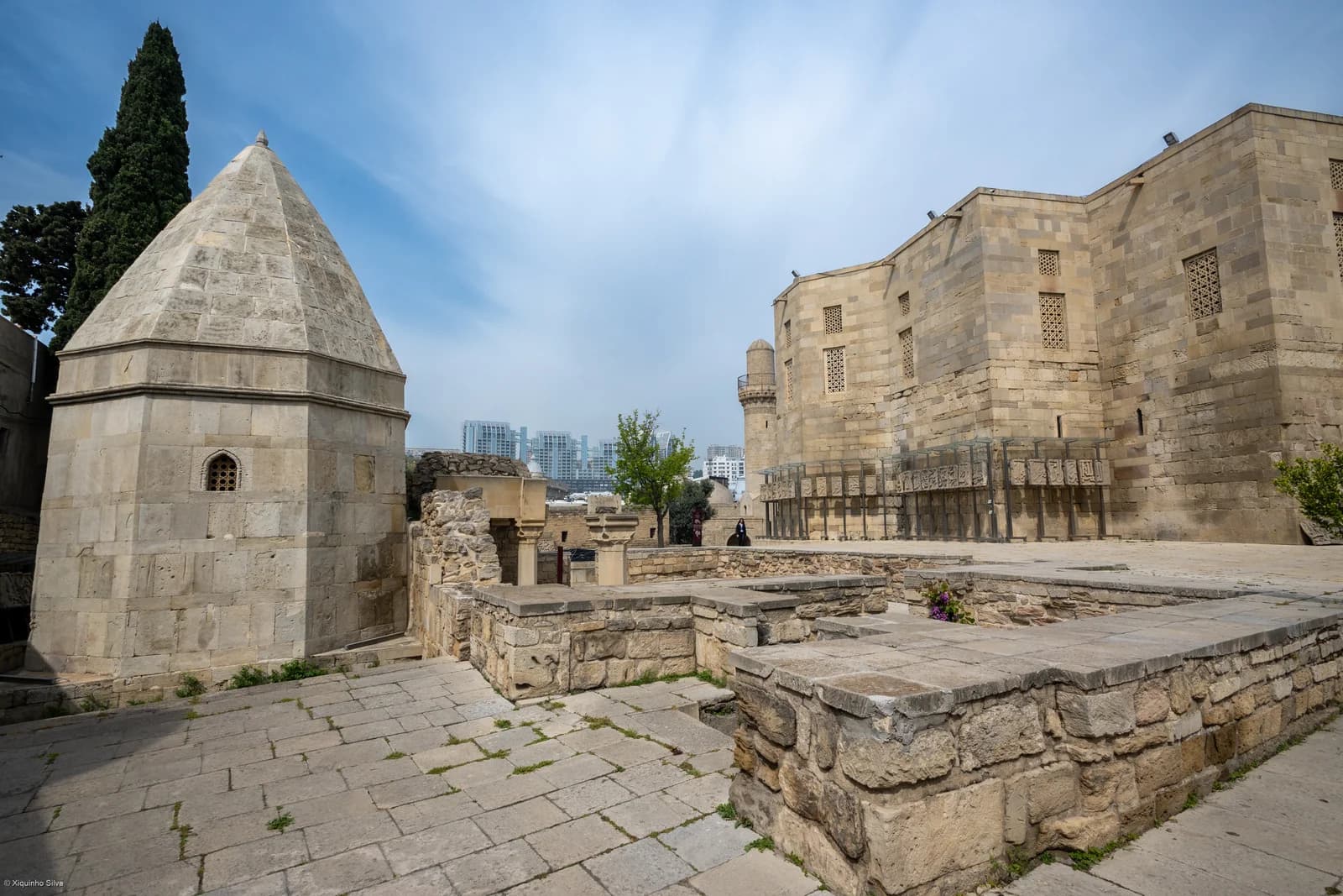 Historic stonework in the Palace of the Shirvanshahs complex, Baku